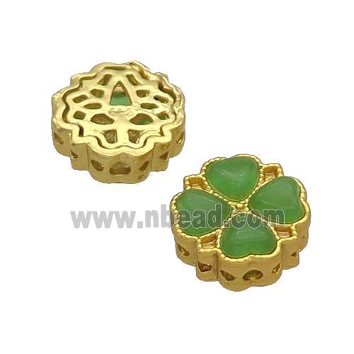 Alloy Clover Beads Pave Jade Duck Gold