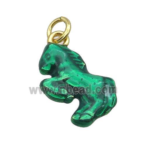 Alloy Horse Pendant Green Lacquered Gold Plated