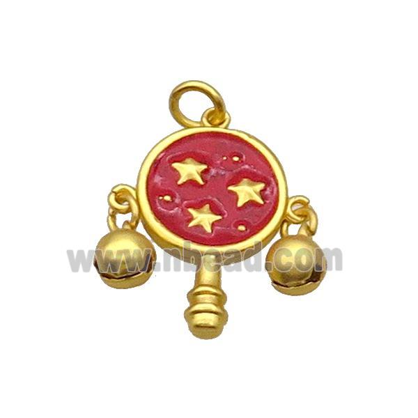 Alloy Pendant Chinese Bell Red Enamel Duck Gold