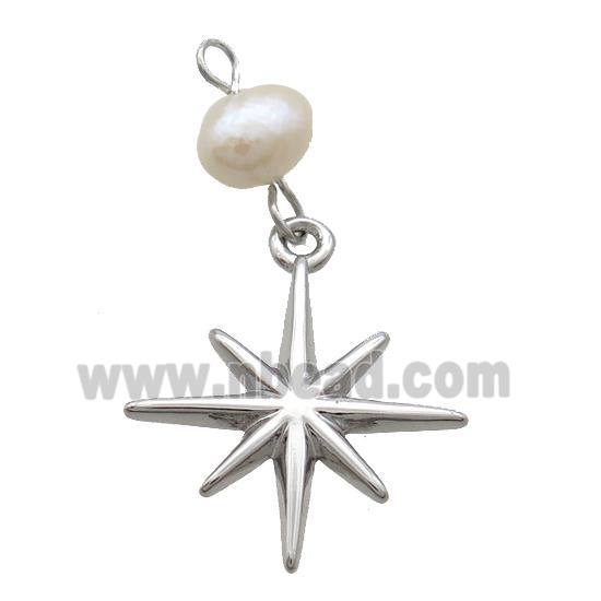 Copper Northstar Pendant With Pearl Platinum Plated
