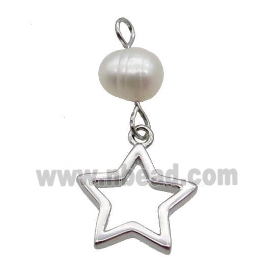 Copper Star Pendant With Pearl Platinum Plated