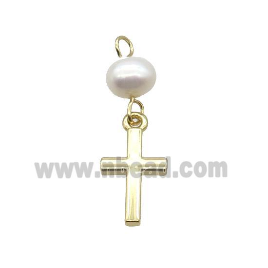 Copper Cross Pendant With Pearl Gold Plated