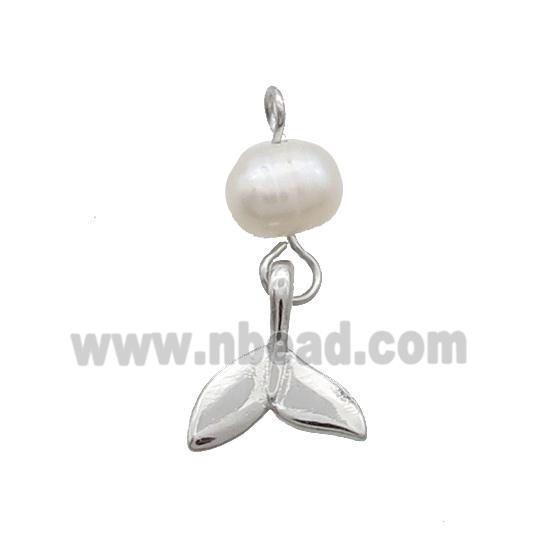 Copper Shark-tail Pendant With Pearl Platinum Plated
