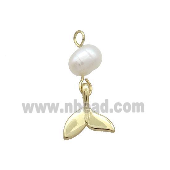 Copper Shark-tail Pendant With Pearl Gold Plated