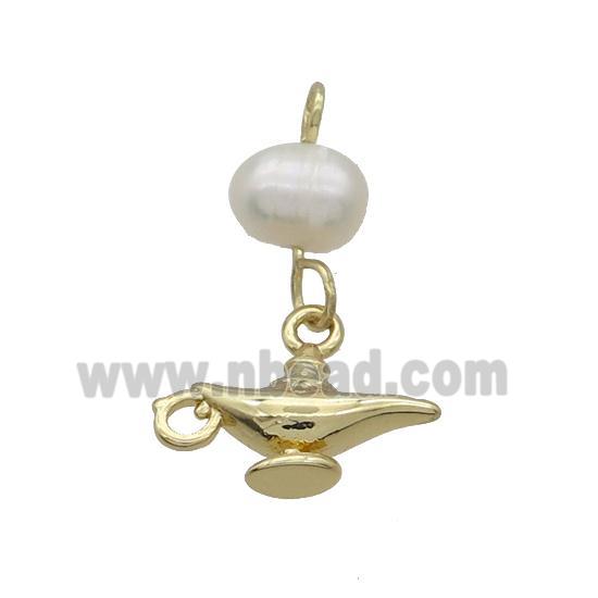 Copper Pendant With Pearl Aladdin Lamp Gold Plated