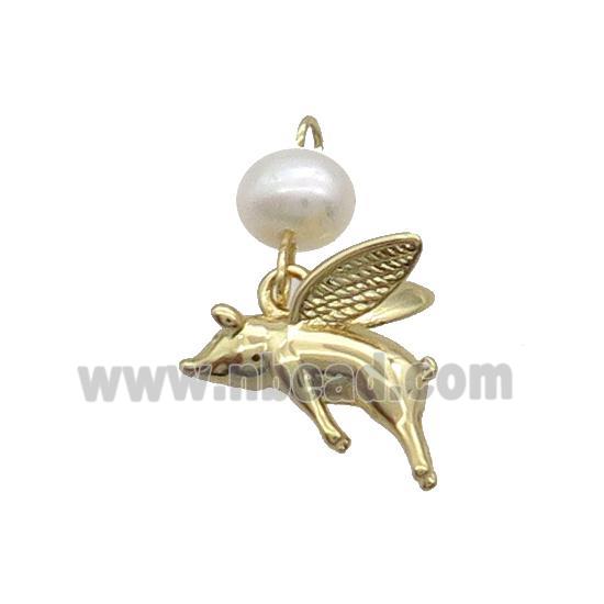 Copper Pig Charm Pendant With Pearl Gold Plated