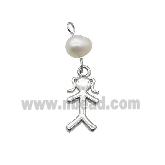 Copper Girl Kids Pendant With Pearl Platinum Plated