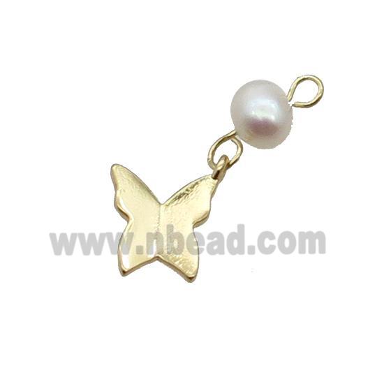 Copper Butterfly Pendant With Pearl Gold Plated