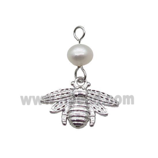 Copper Honeybee Pendant With Pearl Platinum Plated