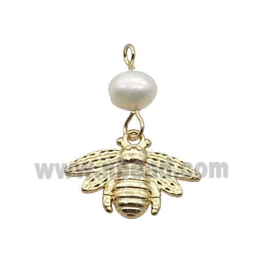 Copper Honeybee Pendant With Pearl Gold Plated