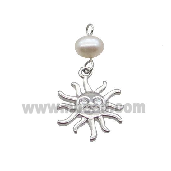Copper Sun Pendant Pave Zircon With Pearl Platinum Plated