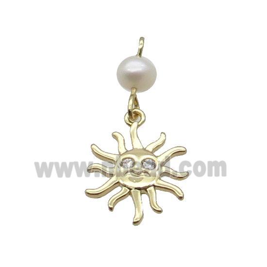 Copper Sun Pendant Pave Zircon With Pearl Gold Plated