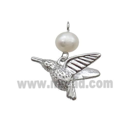 Copper Hummingbird Pendant With Pearl Platinum Plated