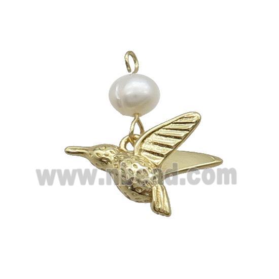 Copper Hummingbird Pendant With Pearl Gold Plated