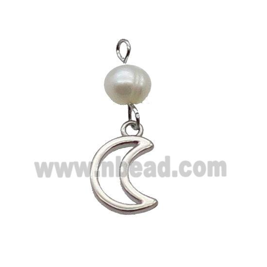 Copper Moon Pendant With Pearl Platinum Plated