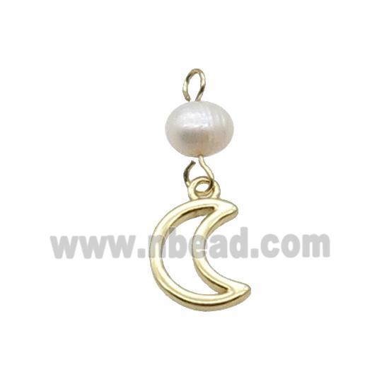 Copper Moon Pendant With Pearl Gold Plated