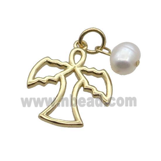 Copper Angel Pendant With Pearl Gold Plated