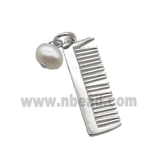 Copper Comb Pendant With Pearl Platinum Plated