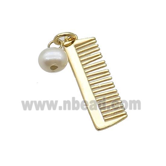 Copper Comb Pendant With Pearl Gold Plated