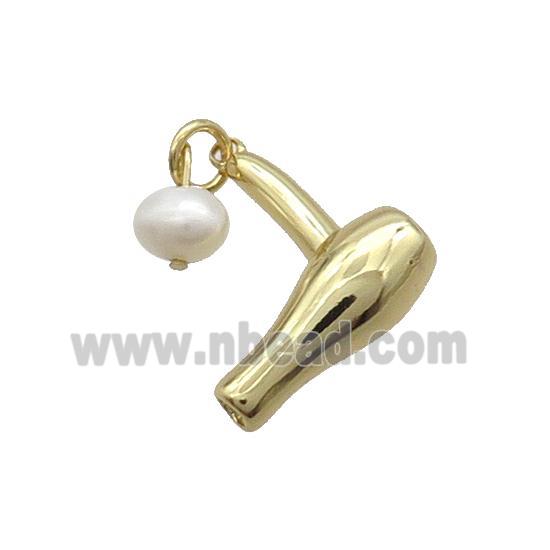 Copper Hairdryer Pendant With Pearl Gold Plated