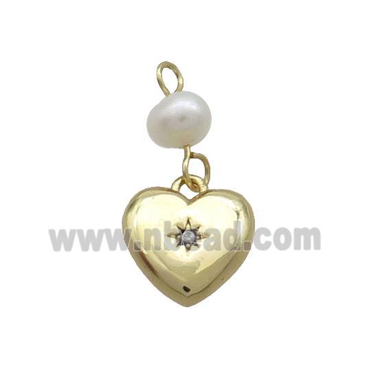 Copper Heart Pendant Pave Zircon With Pearl Gold Plated