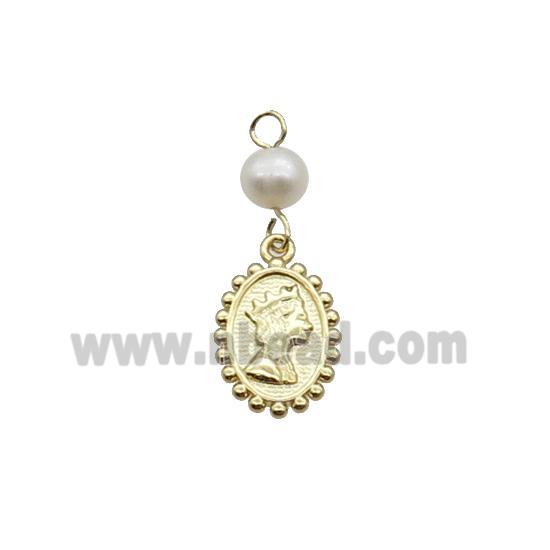 Copper Queen Pendant With Pearl Gold Plated