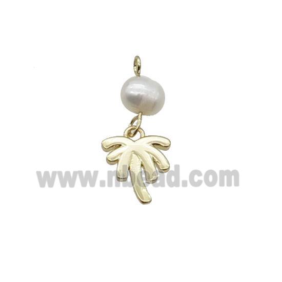 Copper Coconut Tree Pendant With Pearl Gold Plated