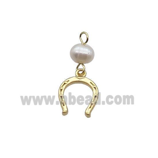 Copper HorseShoe Pendant With Pearl Gold Plated