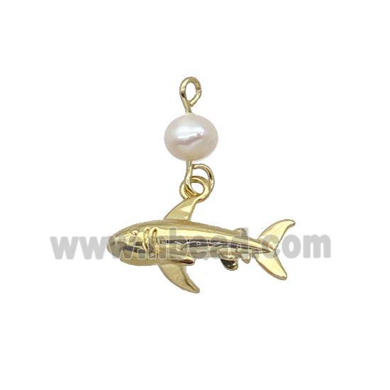 Copper Whale Pendant With Pearl Gold Plated
