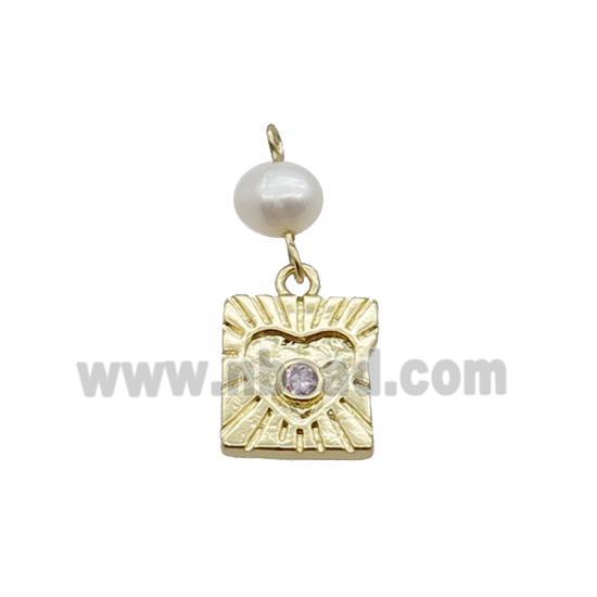 Copper Heart Pendant Pave Zircon With Pearl Gold Plated