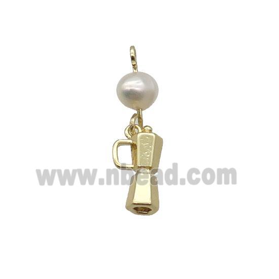 Copper Pendant With Pearl Lockhandle Gold Plated