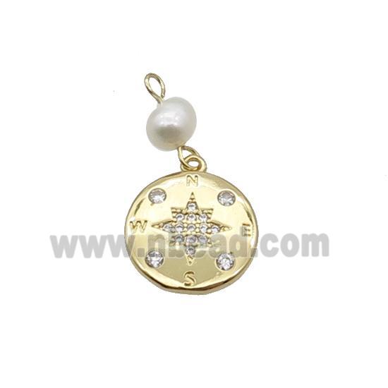 Copper Northstar Pendant Pave Zircon With Pearl Gold Plated