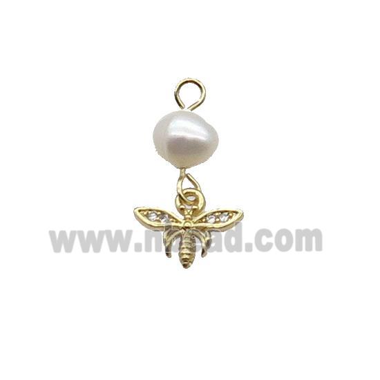 Copper Honeybee Pendant Pave Zircon With Pearl Gold Plated