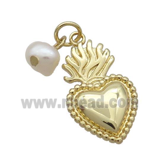 Copper Heart Pendant With Pearl Aflame Gold Plated