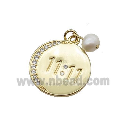 Copper Circle Pendant Pave Zircon With Pearl Double Eleven Gold Plated