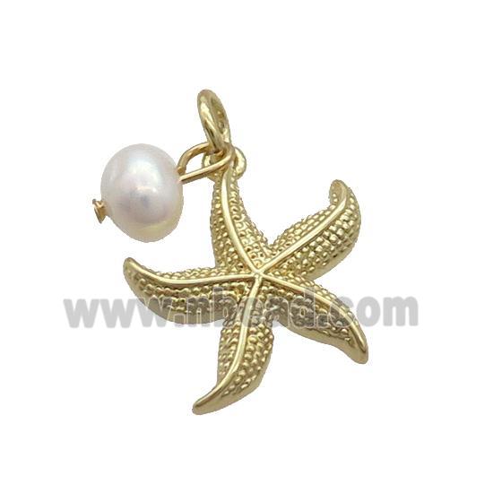 Copper Sea Star Pendant With Pearl Gold Plated