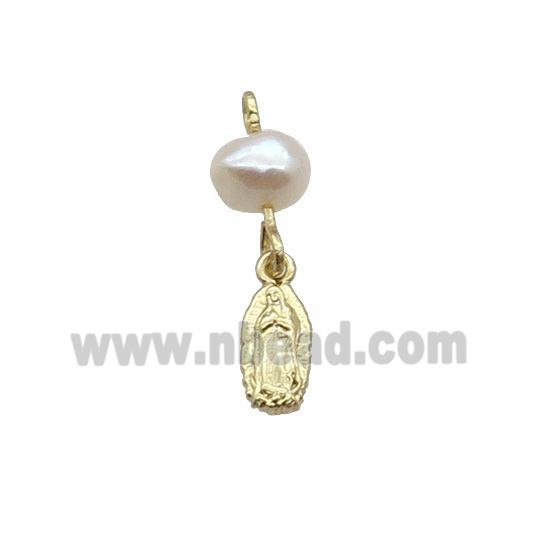Copper Pendant With Pearl Virgin Mary Gold Plated