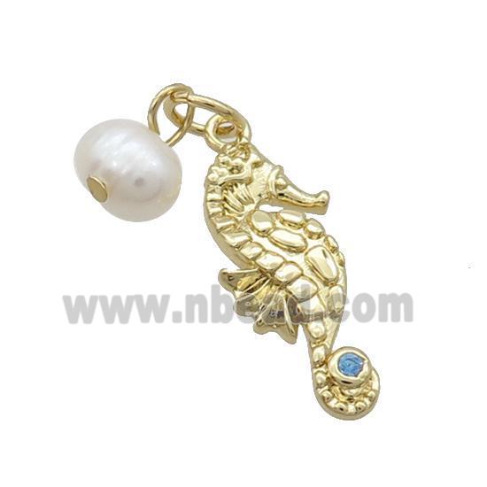 Copper Sea Horse Pendant With Pearl Gold Plated