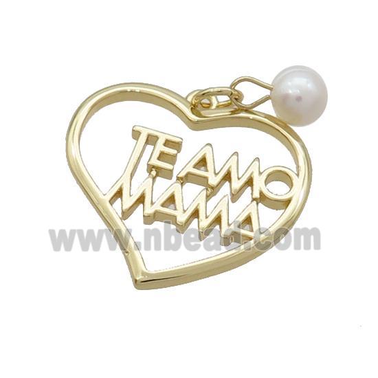 Copper Hear Pendant With Pearl Teamo MAMA Gold Plated