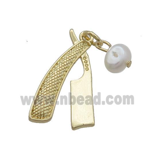Copper Razor Pendant With Pearl Gold Plated