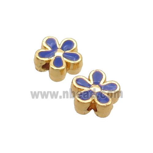 Copper Flower Beads Blue Enamel Gold Plated