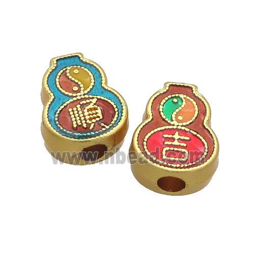 Copper Gourd Beads Yinyang Multicolor Enamel Large Hole Gold Plated