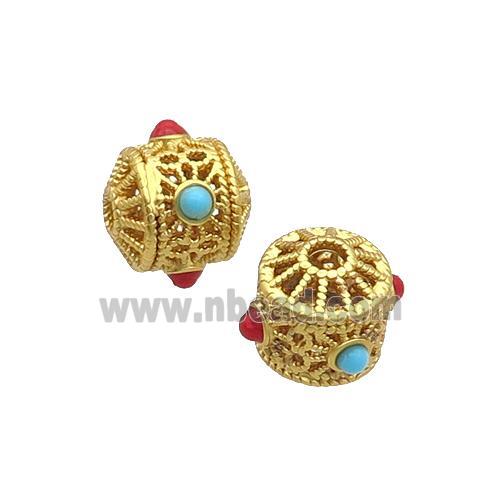Tibetan Style Copper Beads Tube Unfade Gold Plated