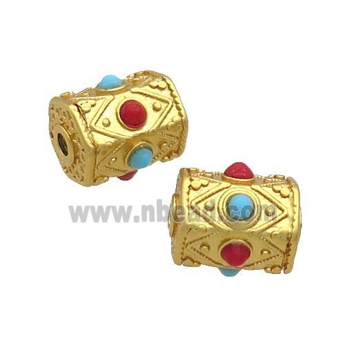 Tibetan Style Copper Beads Tube Unfade Gold Plated
