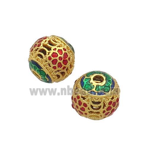 Copper Beads Round Green Enamel Unfade Gold Plated