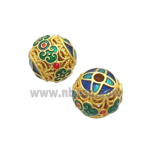 Copper Beads Round Multicolor Enamel Unfade Gold Plated