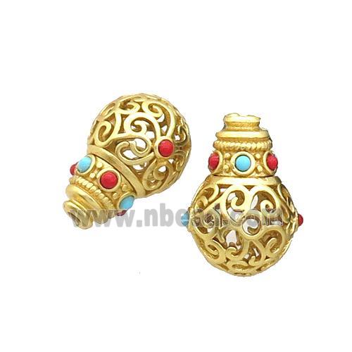 Tibetan Style Copper Gourd Beads Unfade Gold Plated
