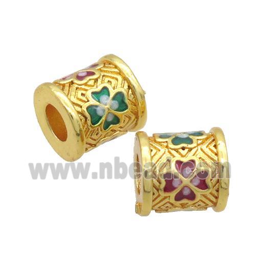 Copper Column Beads Multicolor Enamel Large Hole Gold Plated