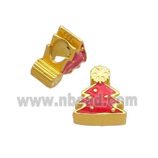 Christmas Tree Charms Alloy Red Enamel Large Hole Gold Plated