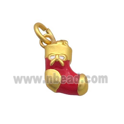 Christmas Stocking Charms Pendant Alloy Red Enamel Gold Plated